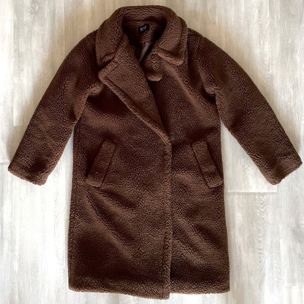 Teddy Bear Pile Lined Long Brown Coat size small medium